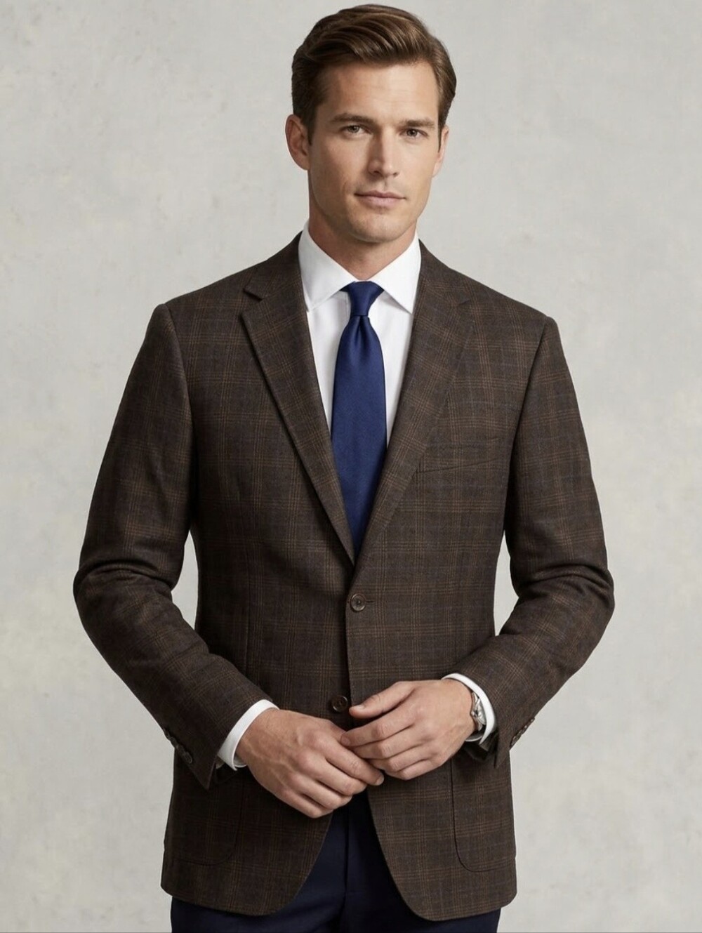 Peter Millar Semi-Structured Brown Plaid 2-Button Wool Blazer - Size 40R